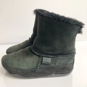 Fitflop Sheep Skin Shearing Genuine Leather Black Winter Boots Size 6.5